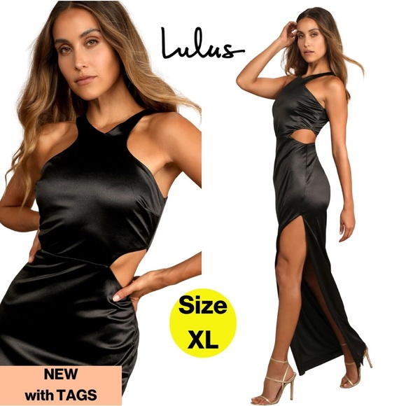 Lulus Dresses & Skirts - NEW w TAGS 🏷️ LULUS Elegant Black Satin Floor-Length Dress 🖤 (Size XL)